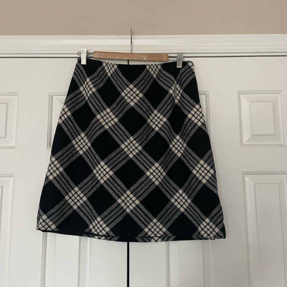 Talbots Wool Plaid Skirt Black White 12